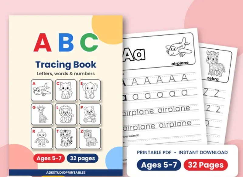 ABC tracing book, letters, words and numbers, ages 5 to 7