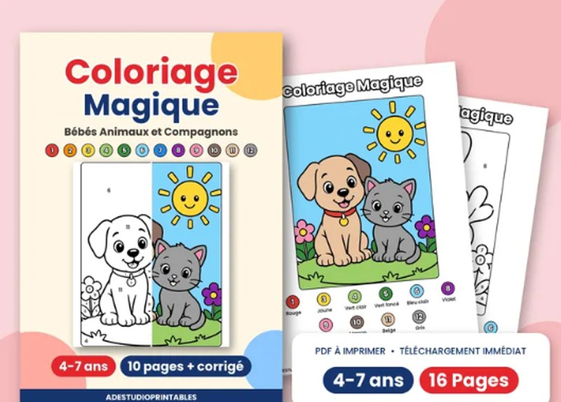 Coloriage magique bébés animaux et compagnons, 4 à 7 ans