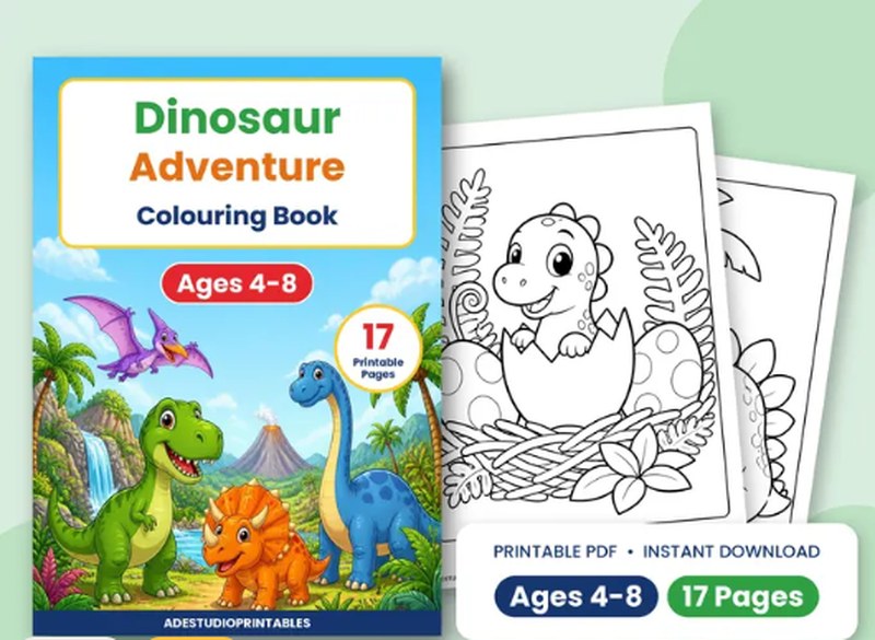 Dinosaur adventure colouring book, ages 4 to 8