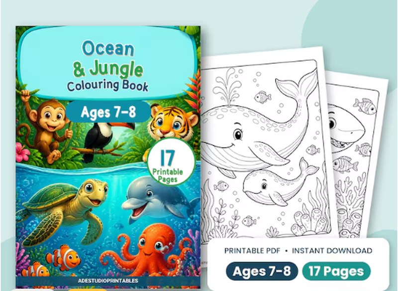 Ocean and jungle colouring book, ages 7 to 8